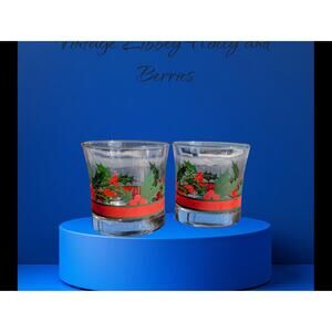 Vintage Libbey Holly and Berries set of two Tumblers